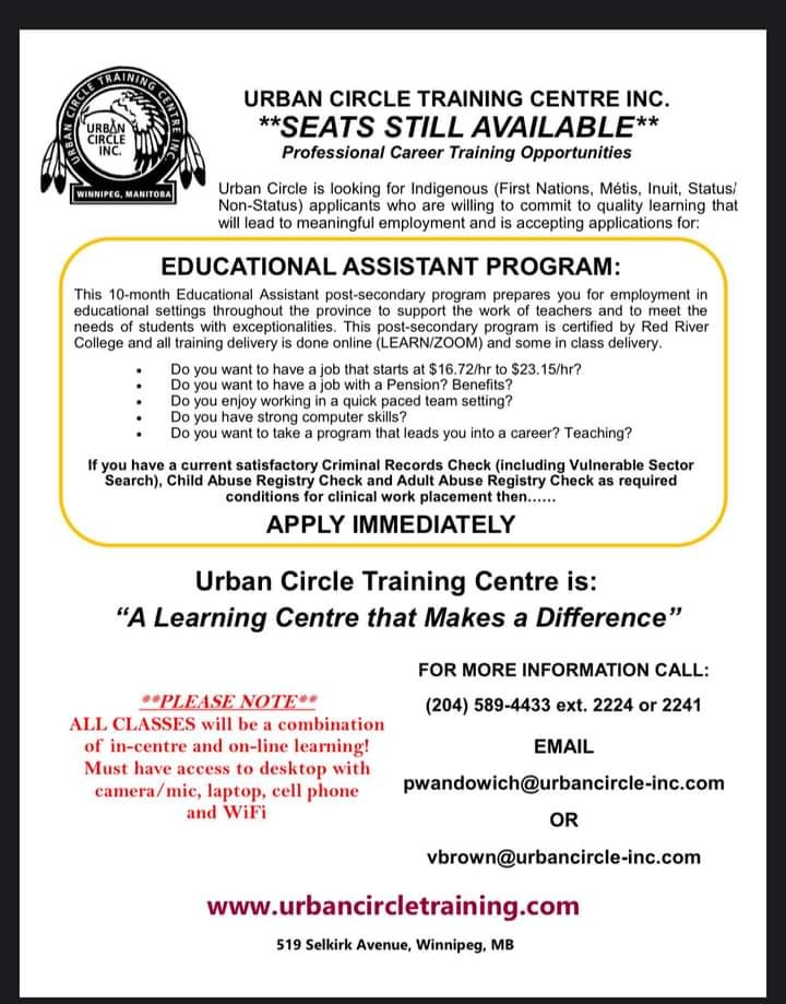 Post for Educational Assistant education program available at Urban Circle.